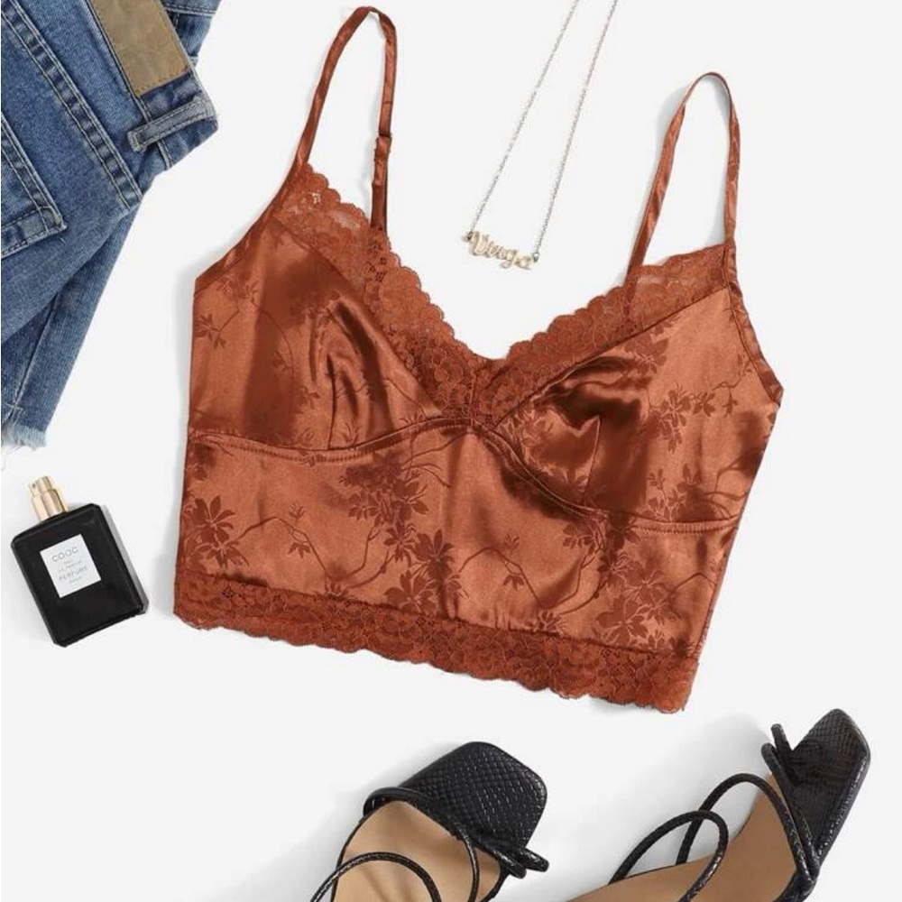 SHEIN Jacquard Lace Trim Cami Top